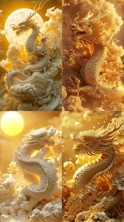 一条用玉材料雕刻而成的中国龙被金色的…